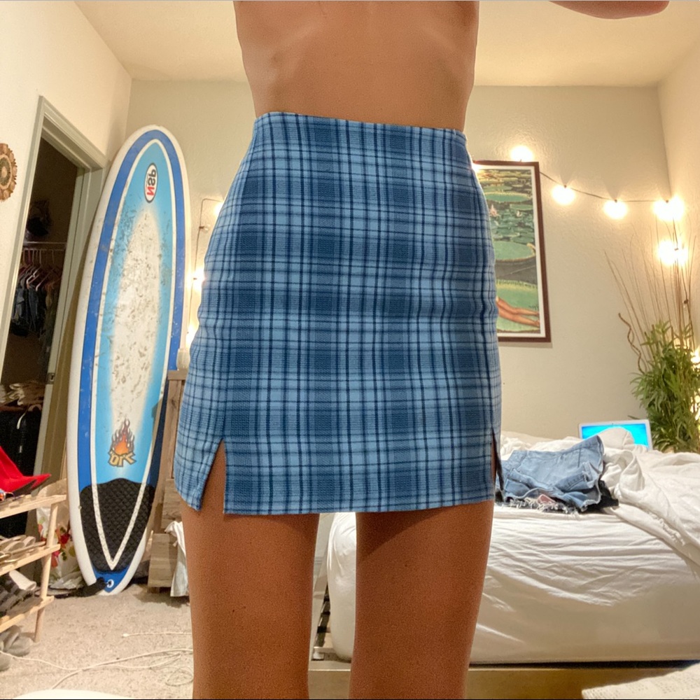 Blue checkered plaid brandy Melville miniskirt